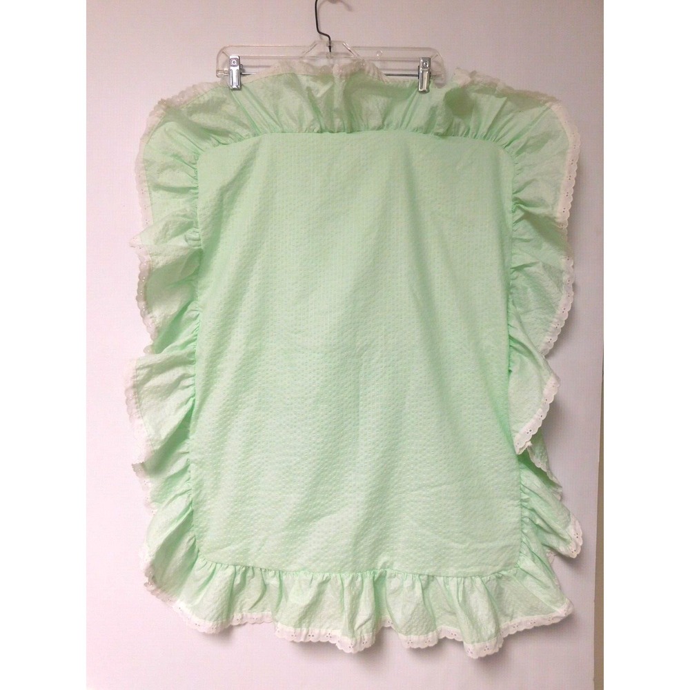 Vintage mint green pillow sham with ruffle and white  eyelet border    36" x 29"